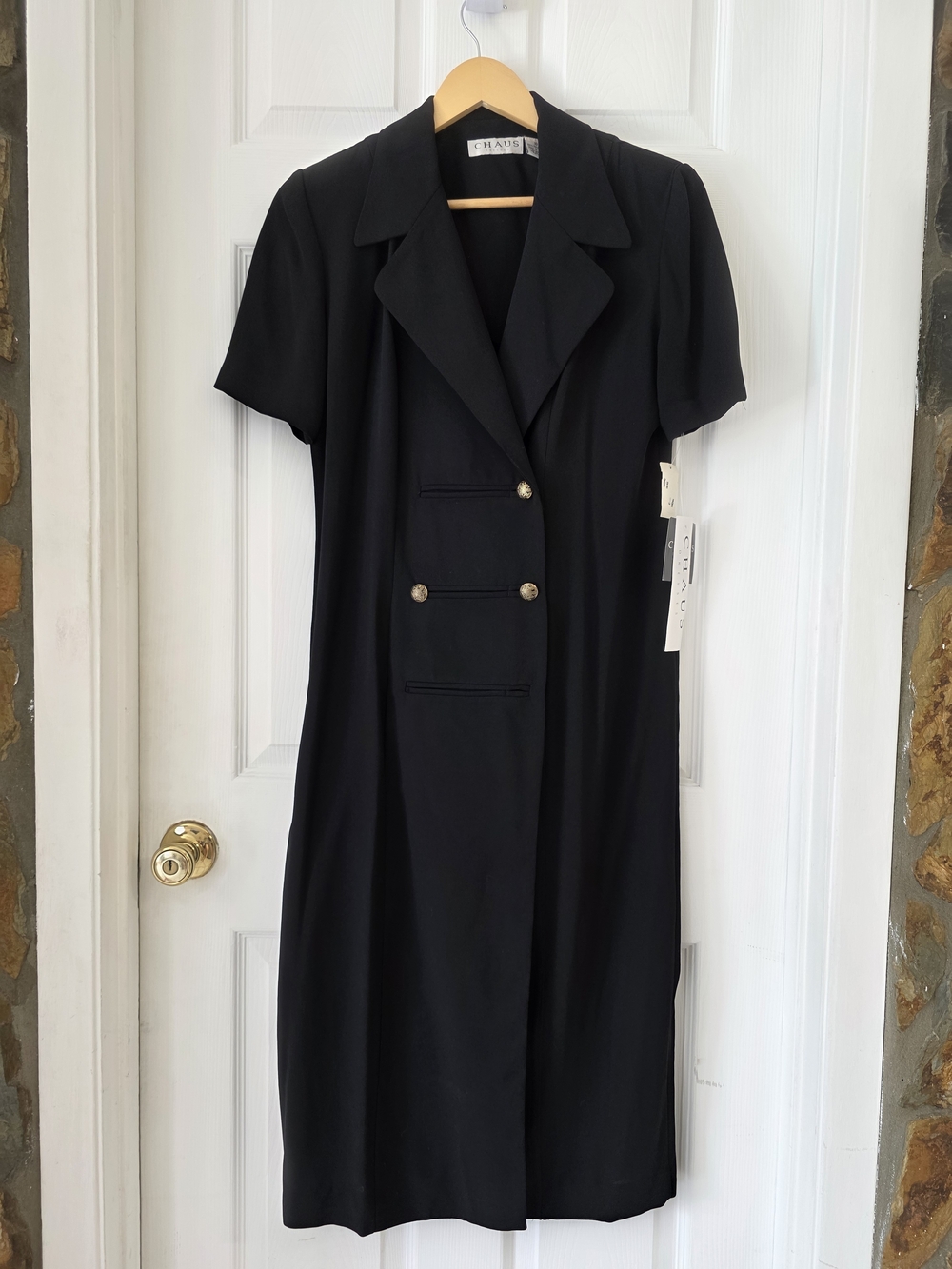 VTG Chaus Black Short-Sleeve Double-Breasted Dress New